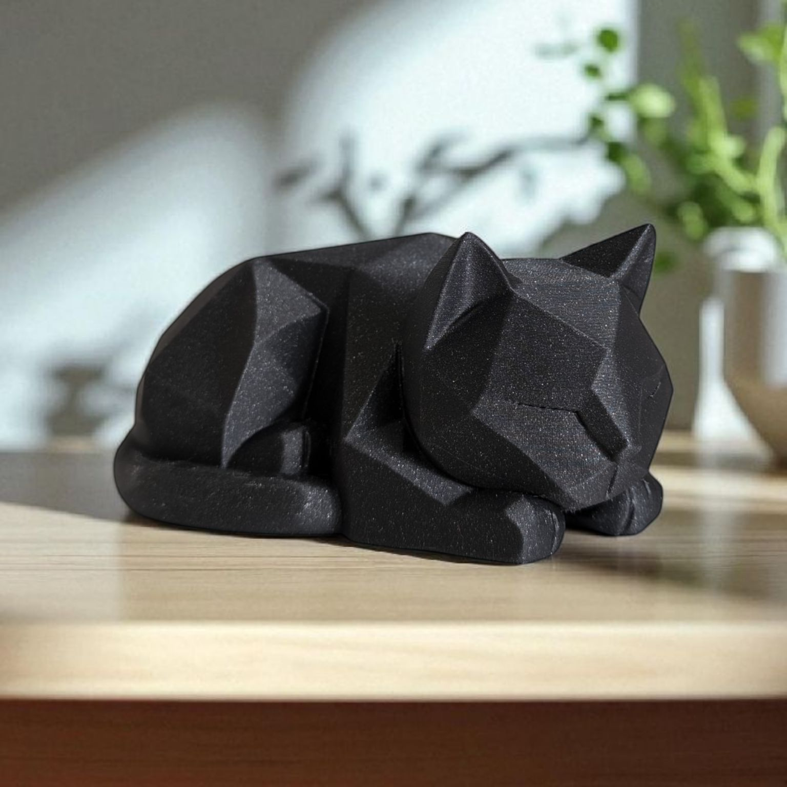 Low Poly Waiting Cat Figurine