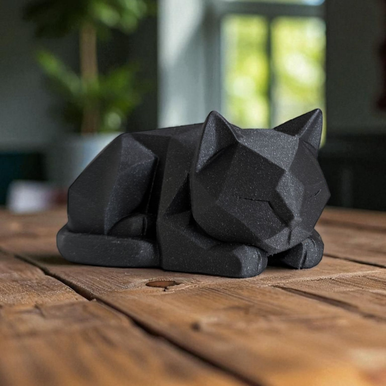 Low Poly Waiting Cat Figurine
