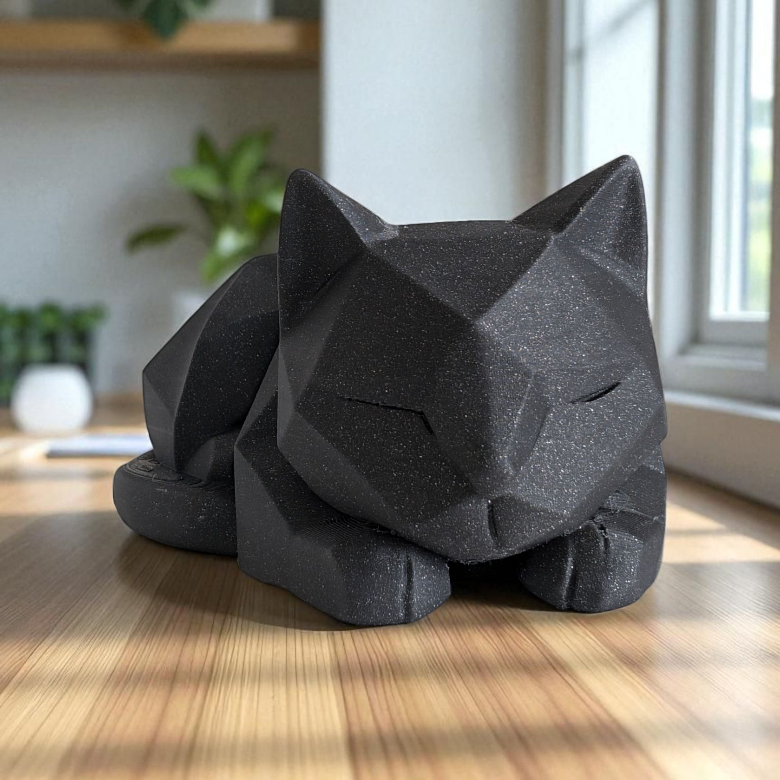 Low Poly Waiting Cat Figurine