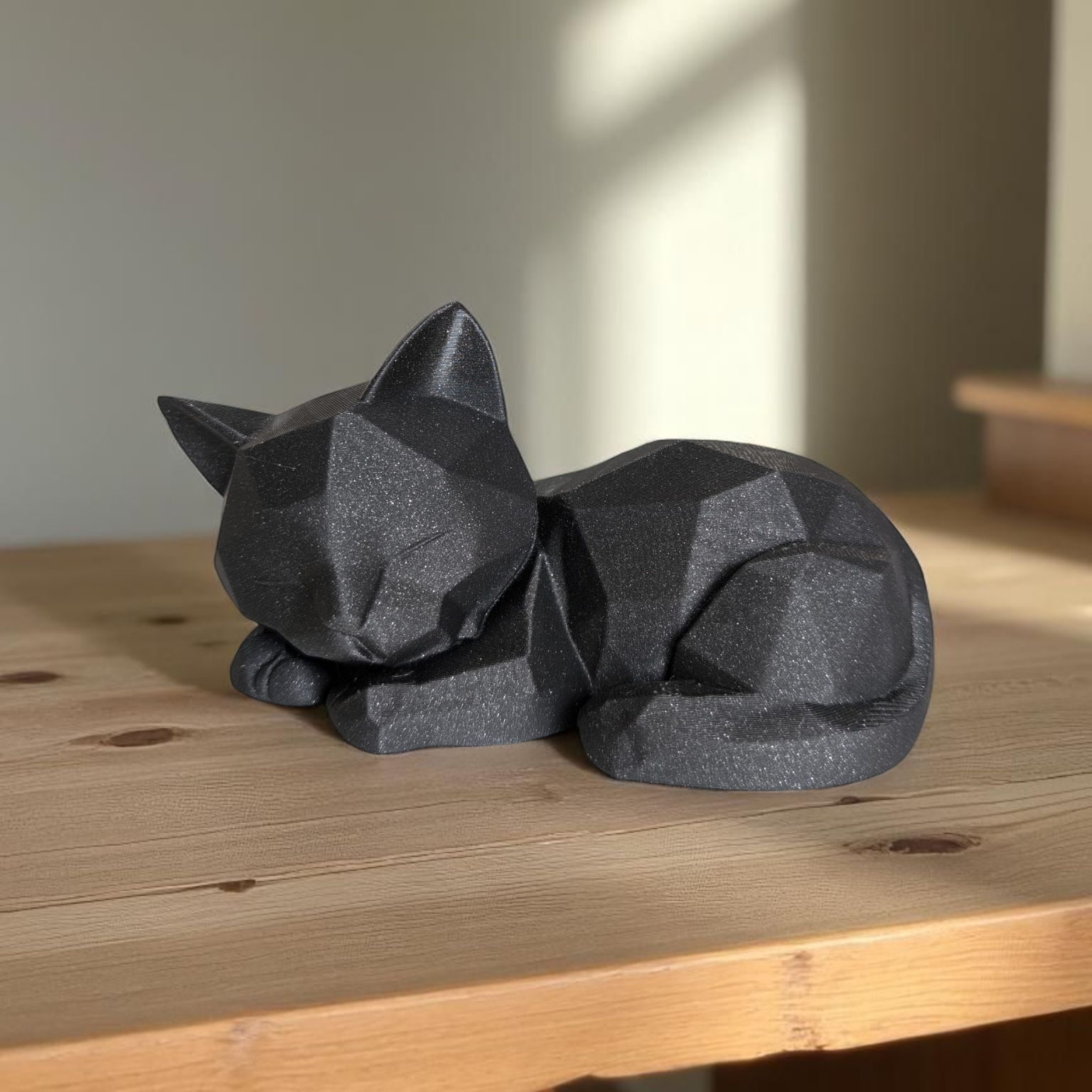 Low Poly Sleeping Kitten Figurine