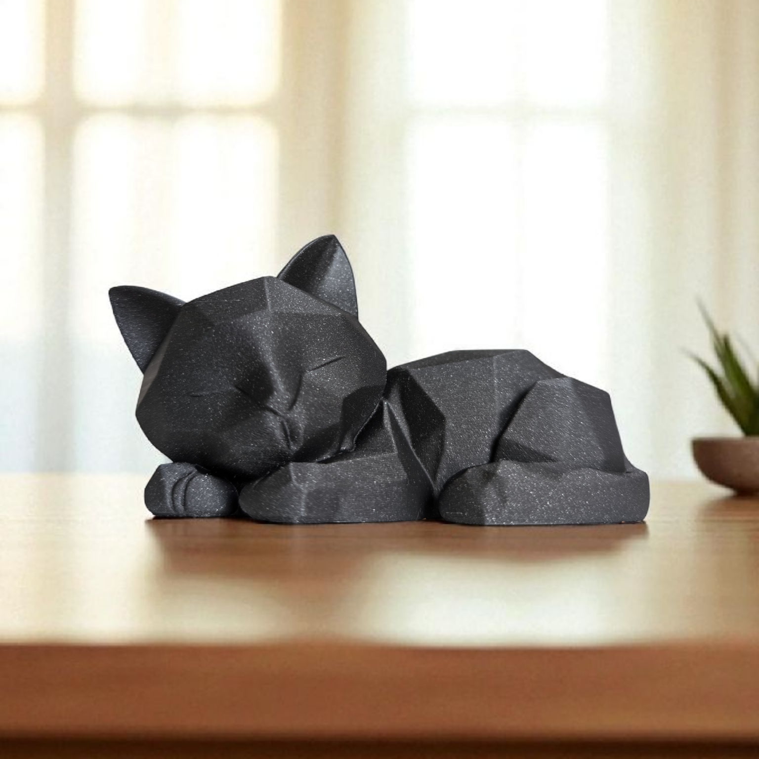 Low Poly Sleeping Kitten Figurine