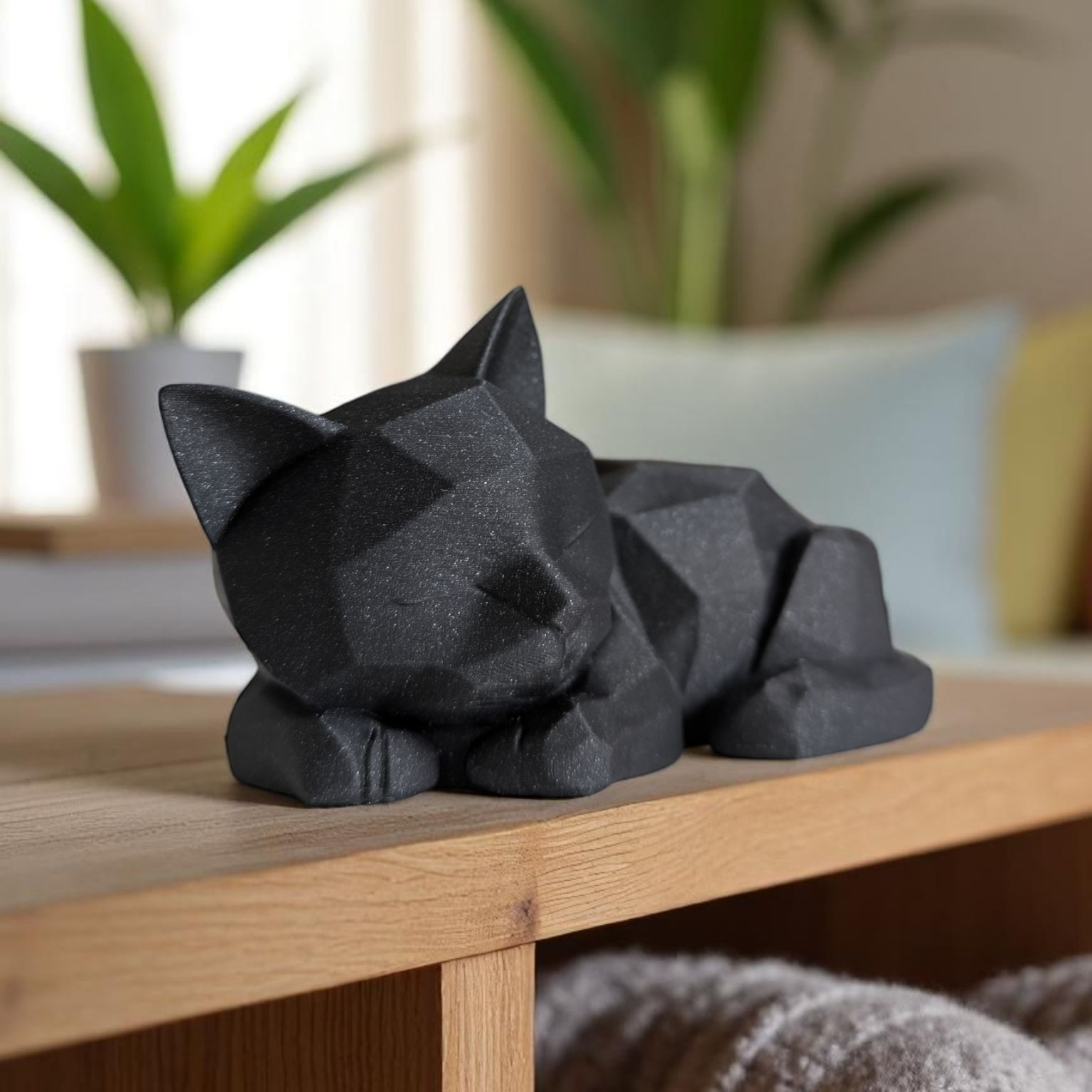 Low Poly Sleeping Kitten Figurine