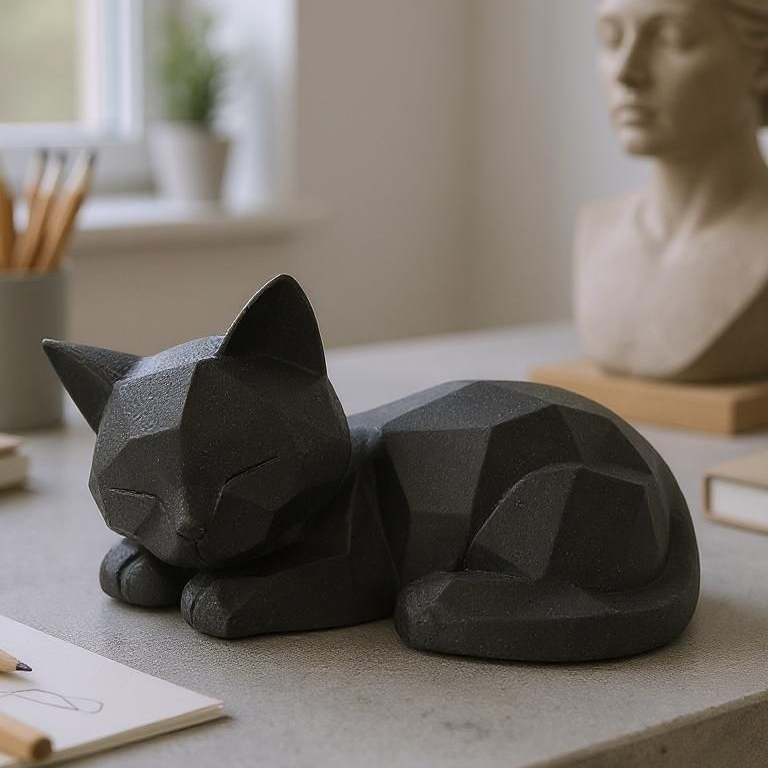 Low Poly Sleeping Kitten Figurine