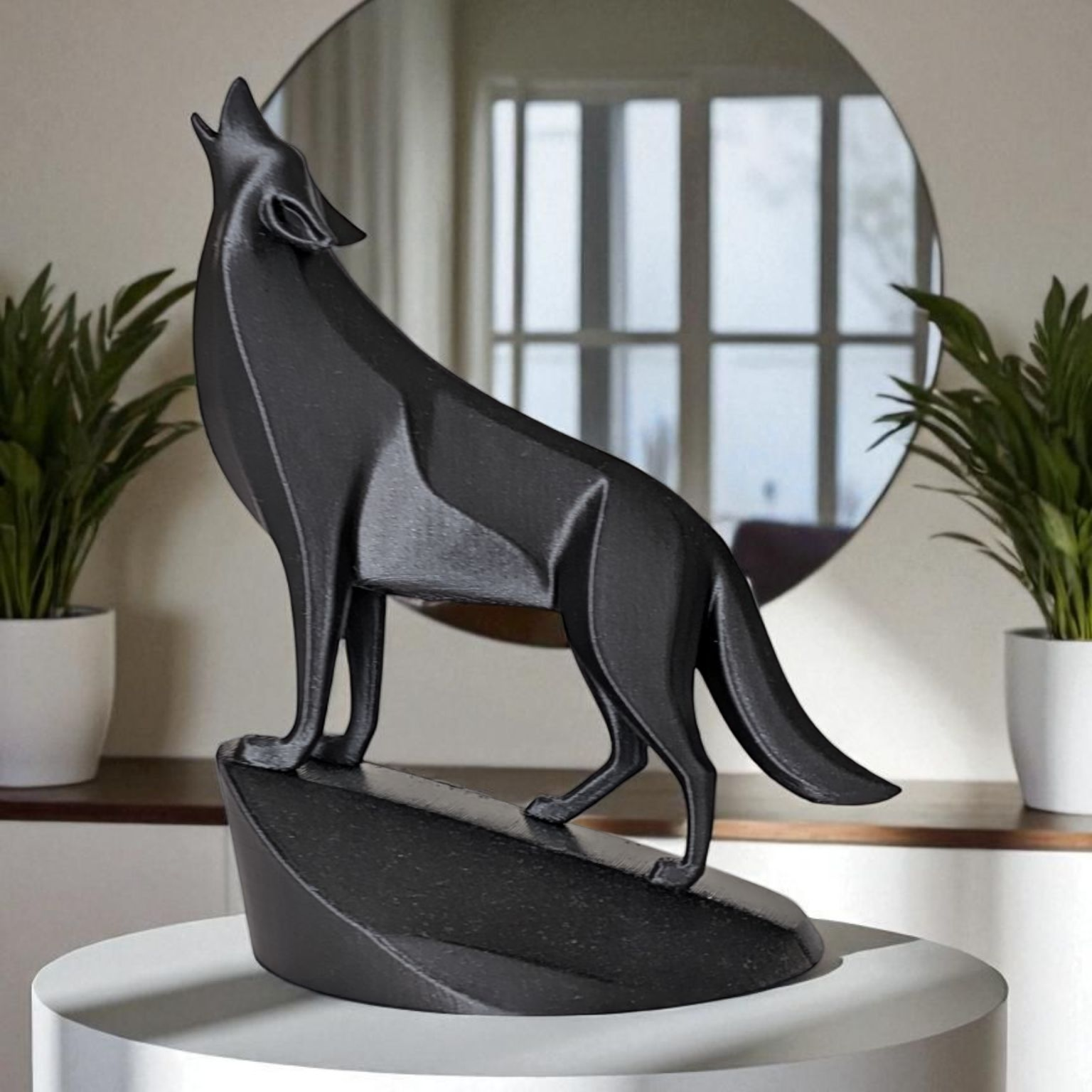 Modern Howling Wolf Sculpture