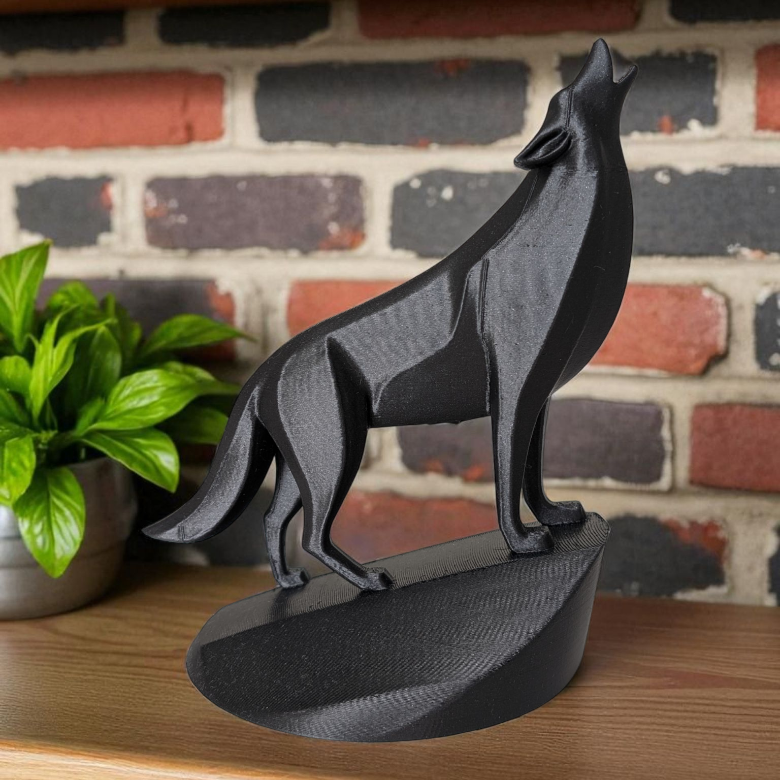 Modern Howling Wolf Sculpture