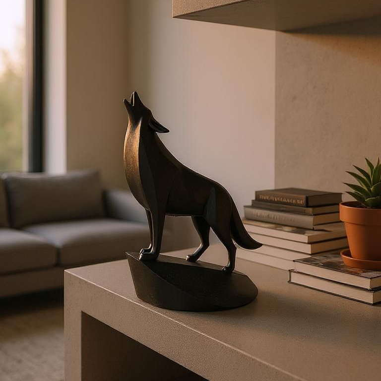 Modern Howling Wolf Sculpture