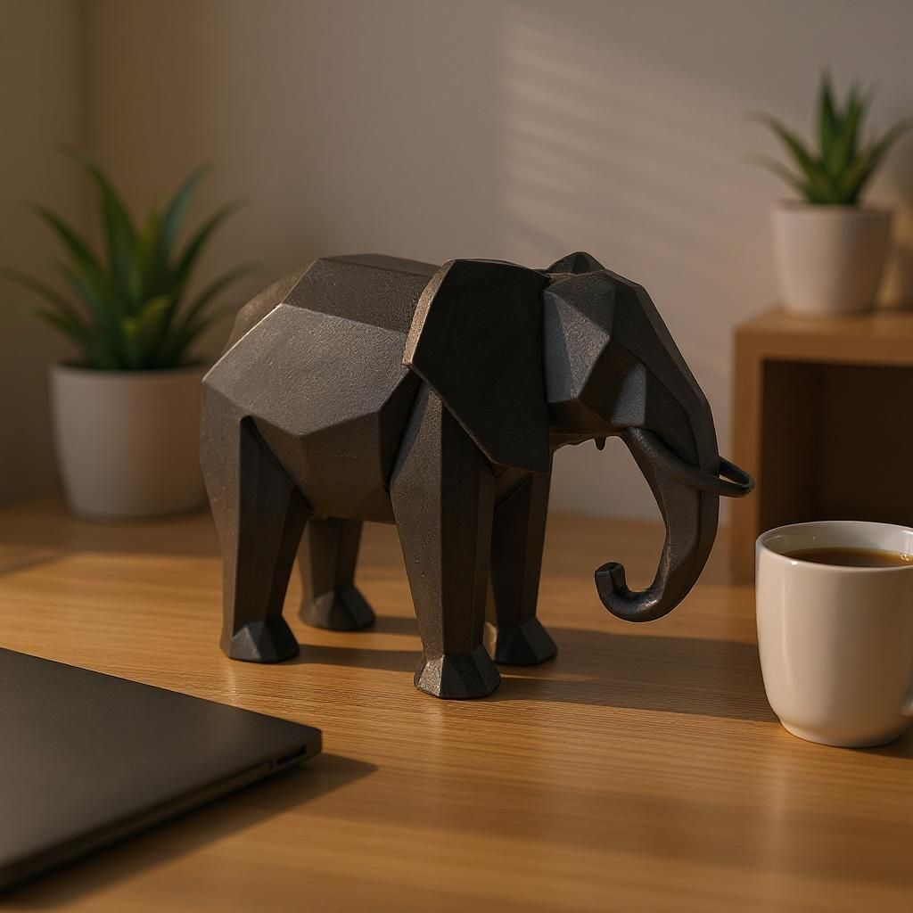 Modern Low Poly Elephant Figurine