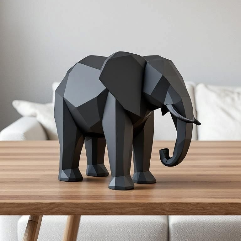 Modern Low Poly Elephant Figurine